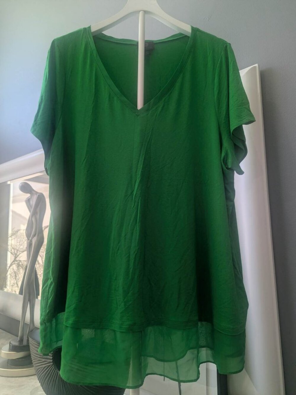 JM Collection Green V-Neck Layered Top Size 3X